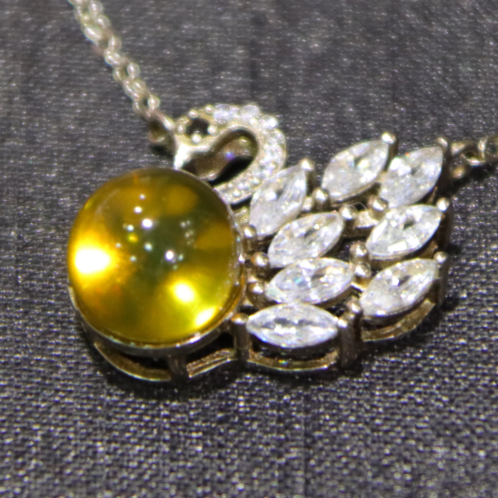 925 Sterling Silver Swan Pendant with Natural Mexican Blue Amber 9mm Women Necklace Jewelry Gift for Her