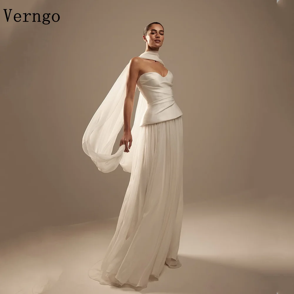 Verngo lvory Chiffon Wedding Dress Strapless A Line Bridal Gowns Women Maxi Classic Scarf Bride Dresses Customized