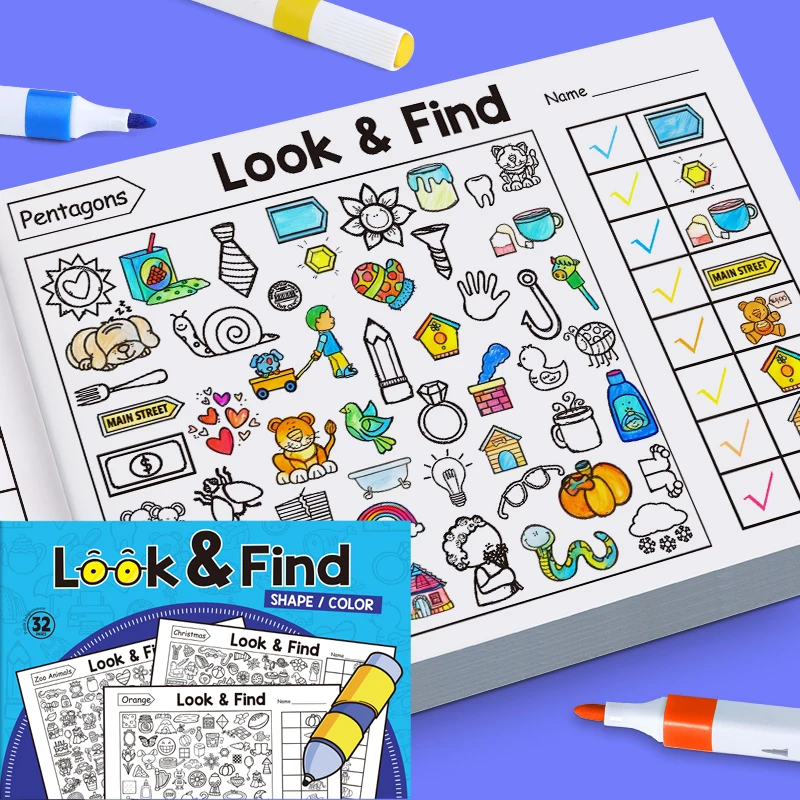 32 Pages Concentration Fine Motor Skills Look & Find Game Drawing Toy Book Coloring Book Activity Training Practice Book