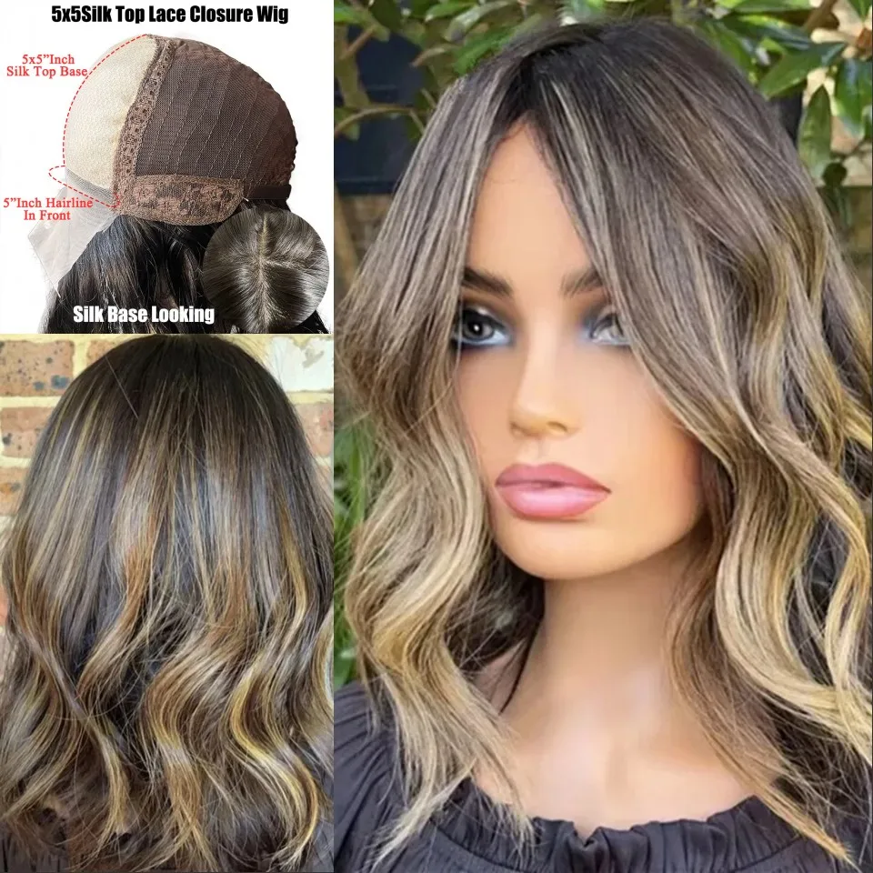 13x6/360 الدانتيل الجبهة الباروكات أشقر بني # 4/27 تسليط الضوء على قصيرة متموجة بوب الباروكات غلويليس 5x5 الحرير العلوي الدانتيل إغلاق الباروكات عقدة ابيض