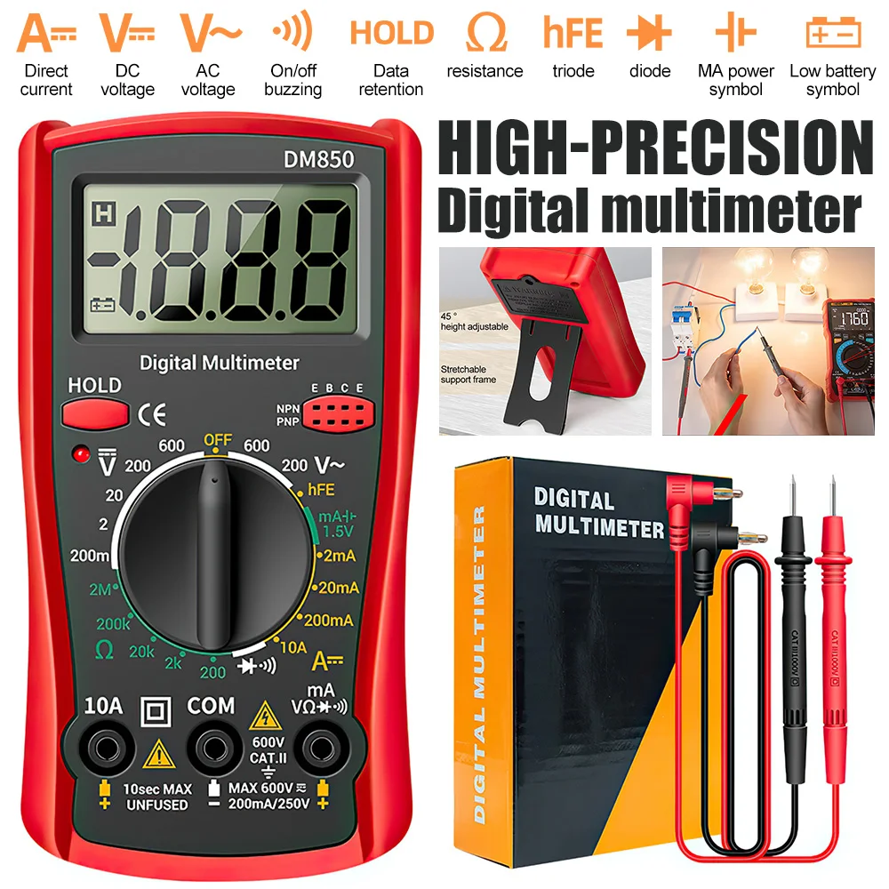 Auto Digital Multimeter AC DC Voltage Current Tester 1999 Counts Ohmmeter Electrical Capacitance Meter Leads Circuit Checker