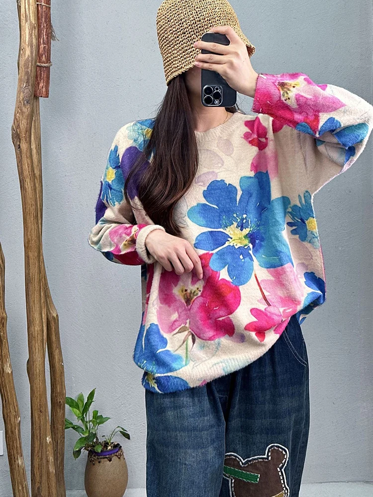 Max LuLu 2023 Fashion Loose Warm Pullover Winter Womens Printed Luxury Oversized Sweaters Ladies Classic Casual Floral Jumpers