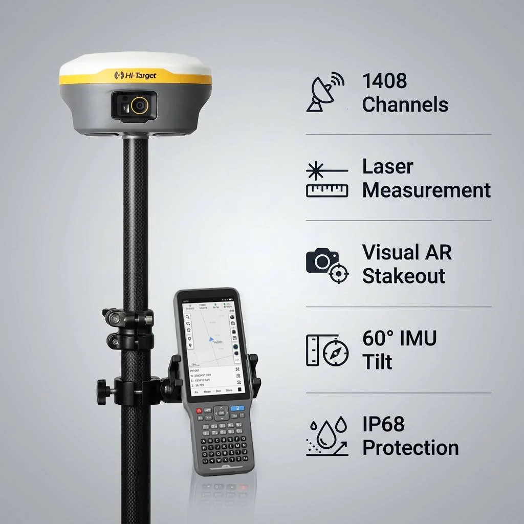 Hi-Target V600L Laser Visual RTK GNSS Receiver 1408 Channels Dual Camera AR Stakeout IP68 Waterproof Survey Instrument Gps Rtk