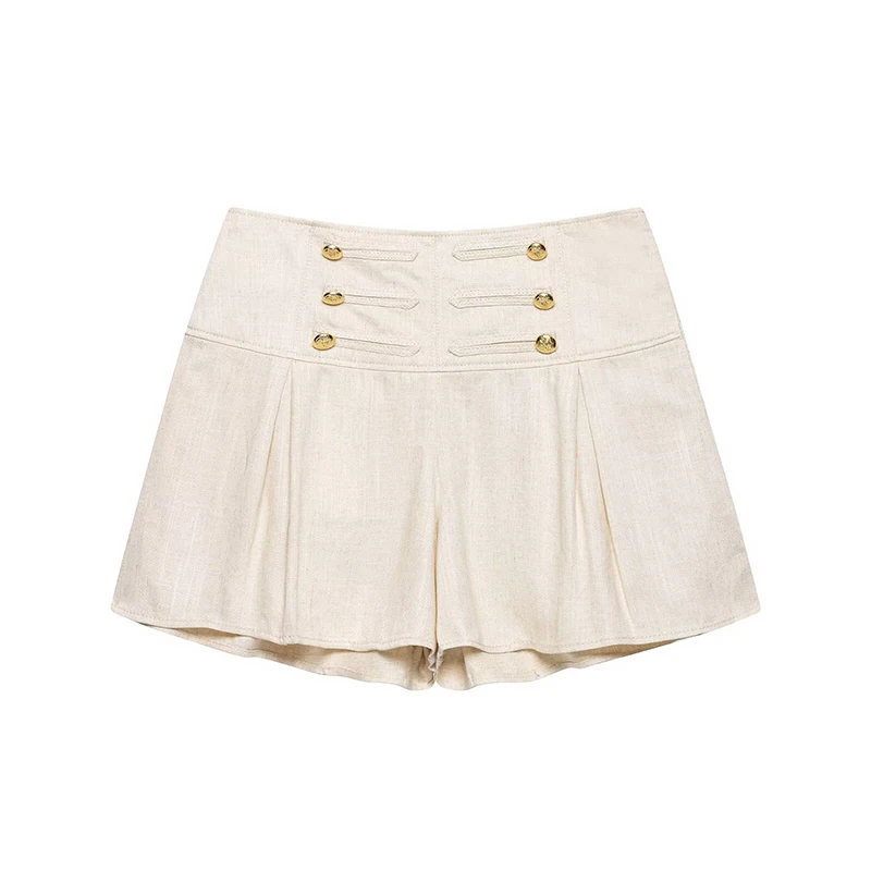 Women's High Waist Pleated Casual Shorts Front Button Summer Short Pants for Daily & Office