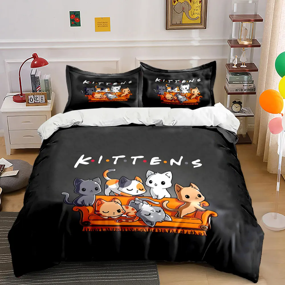 Adorable cartoon kittens on couch Printed Duvet Cover Set1 Duvet Cover+2 PillowcaseMulti Size Bedroom Bedding Decor