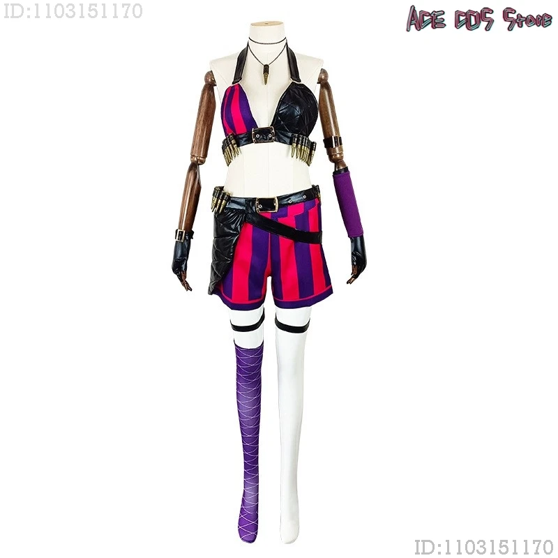 Anime LOL Arcane Jinx Powder Cosplay Costumes Wig Shorts Women Hairdecor Pow-Pow Anime Game Halloween Party Roleplay