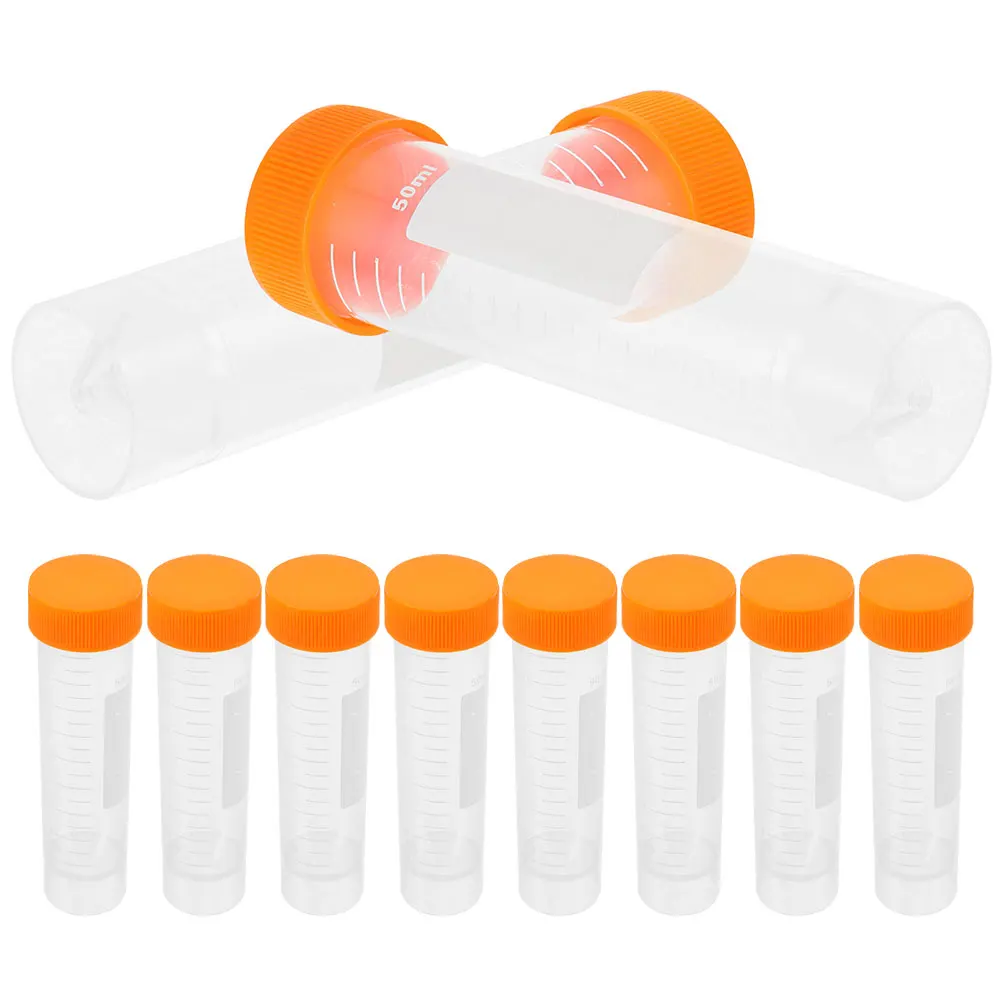 10 Pcs 50ml Plastic Screw Cap Flat Bottom Centrifuge Test Tube With Scale Free-Standing Centrifugal Tubes Laboratory Fittings