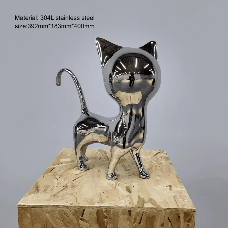 Mirror-finish stainless steel cat garden park lawn villa store hotel high-end landscape sculpture decoration ornaments for homes