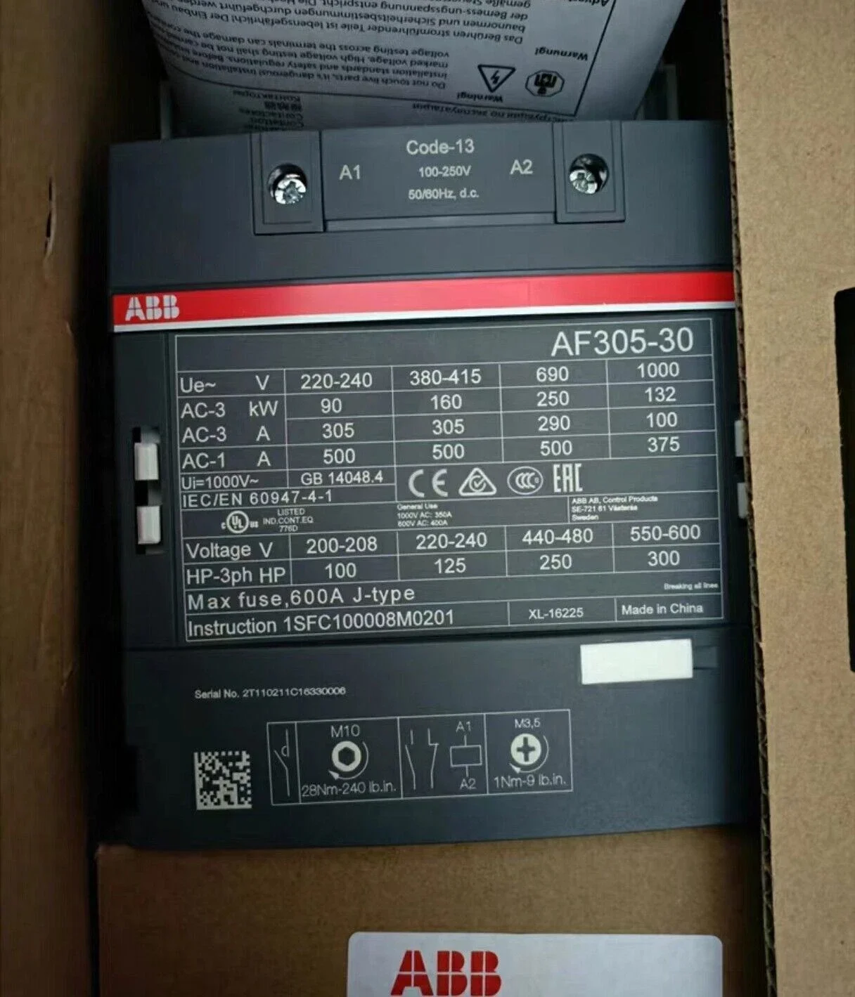 AF305-30-11-13 100-250V50/60HZ-DC 10157175 1SFL587002R1311 Contactor