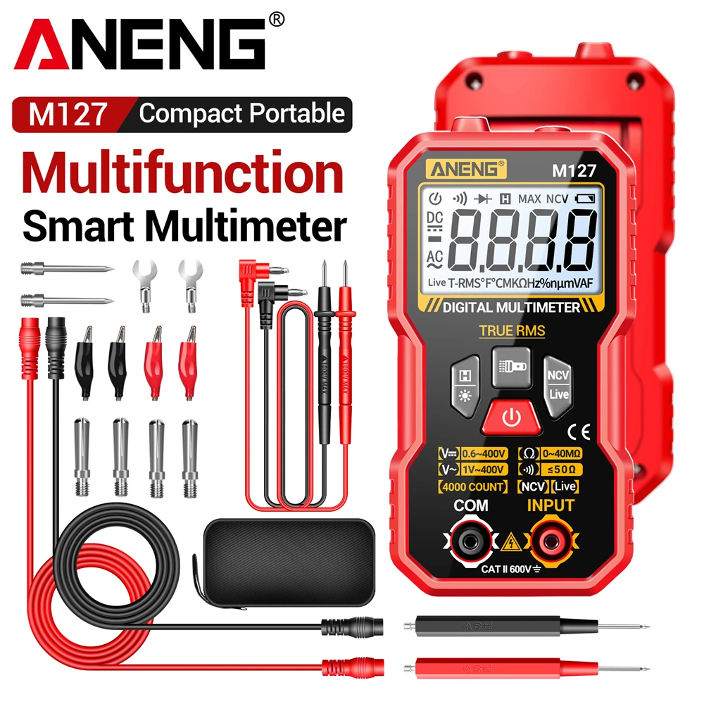 

ANENG M127 Mini Digital Multimeter 4000 Counts AC/DC Voltage NCV Portable Ohm Buzzer Tester LCD Auto Identify Tool for DIY Home