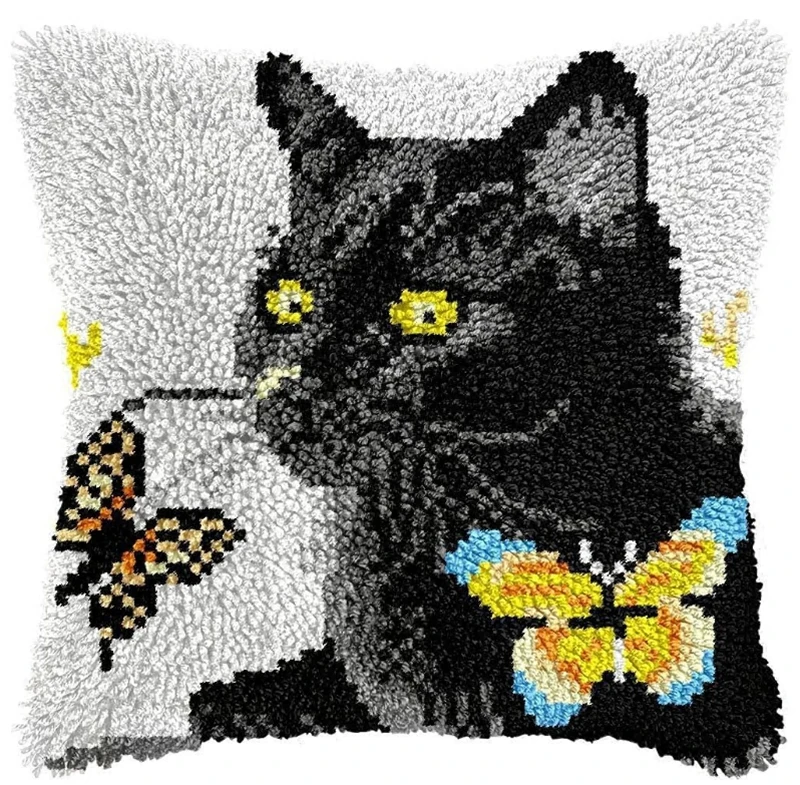 Black Cat Cushion Smyrna Button Package Latch Hook Throw Pillow Embroidery Pillow Foamiran For Needlework Pillow Embroidery Set view 5