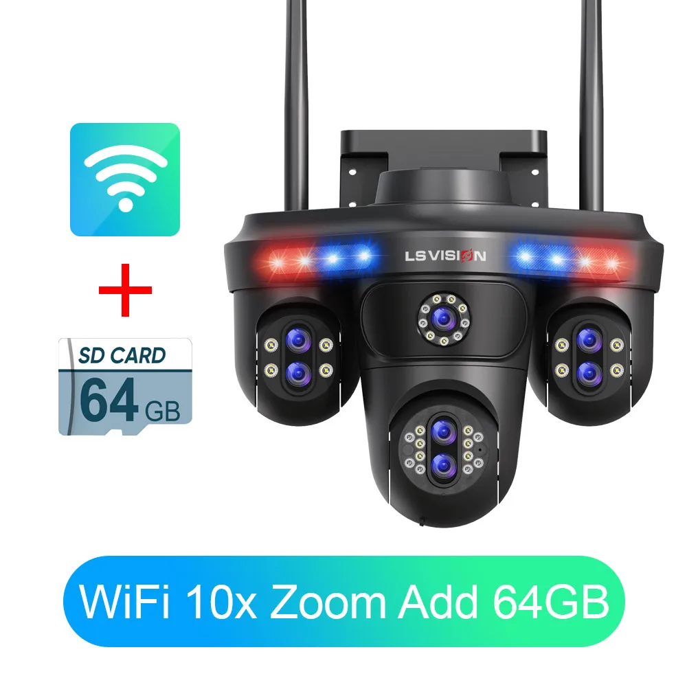 LS VISION 3/4 schermen WiFi IP-camera 10X zoom Draadloos PTZ-camera voor buiten 2-weg audio Ai Auto Tracking Bewakingscamera's IP66