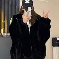 Pink Hooded Lamb Fur Jacket Women's Winter Thickened Artificial Mink Fur Coat Ins Style Casual Loose Fit Cotton Outerwear