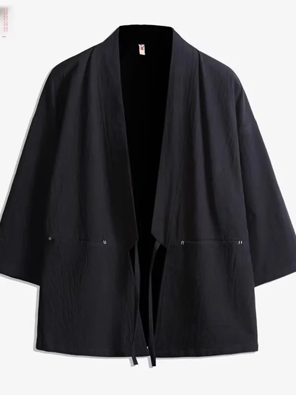 

Мужская хлопковая дышащая ветровка-кардиган с вышивкой и поясом, тонкая верхняя одежда в китайском стиле