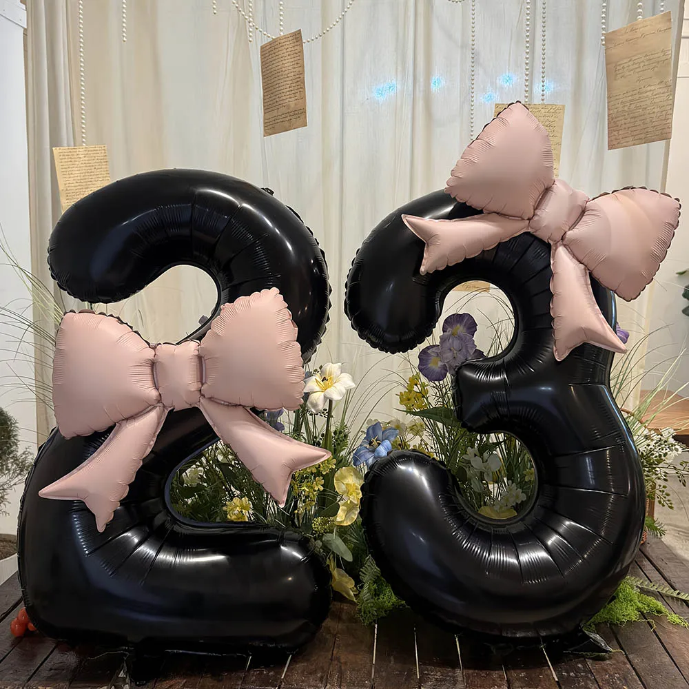 2 قطعة 40 بوصة الأسود Bowknot الرقمية احباط بالونات لفتاة الكبار حفلة عيد ميلاد الزفاف الذكرى الديكور غرفة تخطيط الهدايا