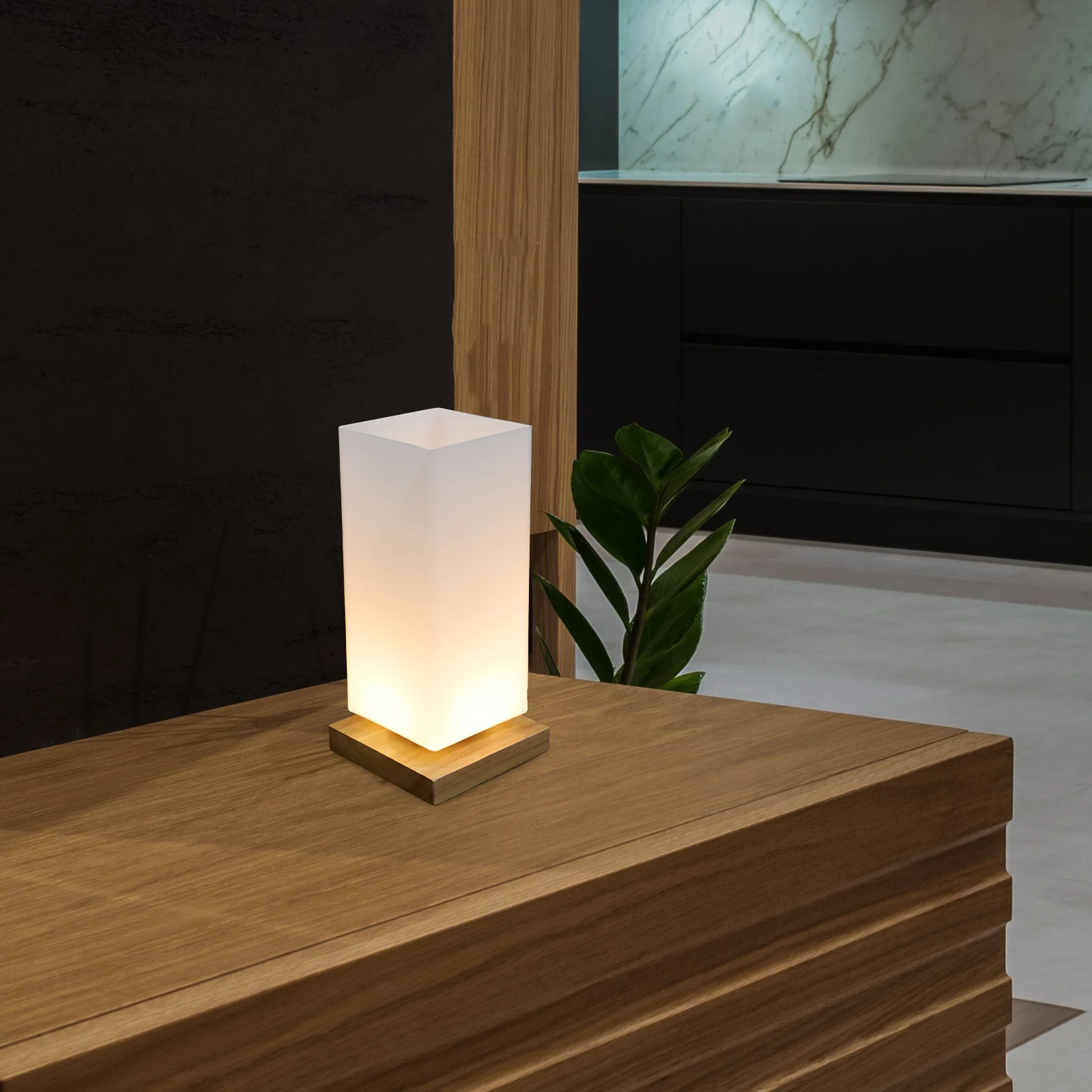 

Vase Table Glass Wood Material Warm Lighting Effect USB LED Night Lamp Bedside Lamp Indoor Use Household Decor