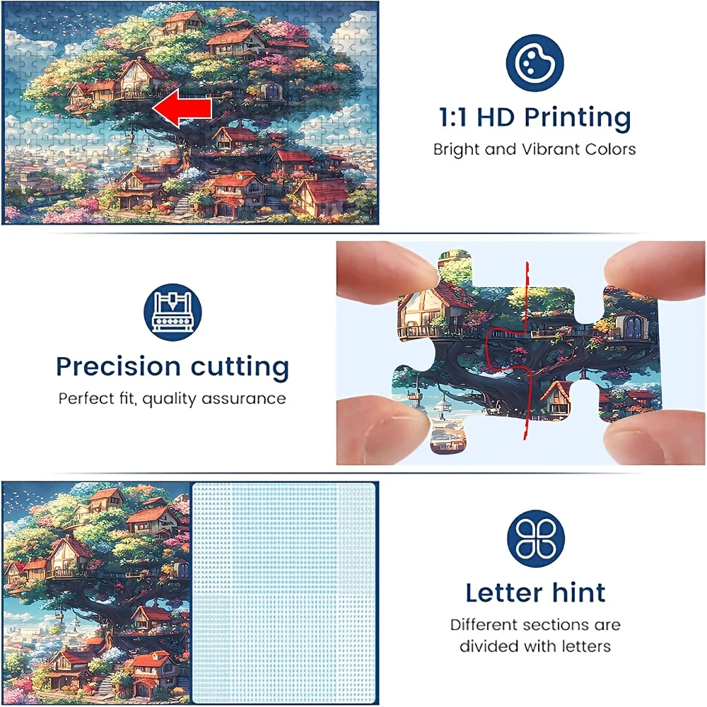 1000 قطعة من أحجية الصور المقطوعة للبالغين - مشهد قرية نابض بالحياة على نطاق واسع مع منازل مفصلة، وخضرة خضراء وزهور ملونة - تشال #6