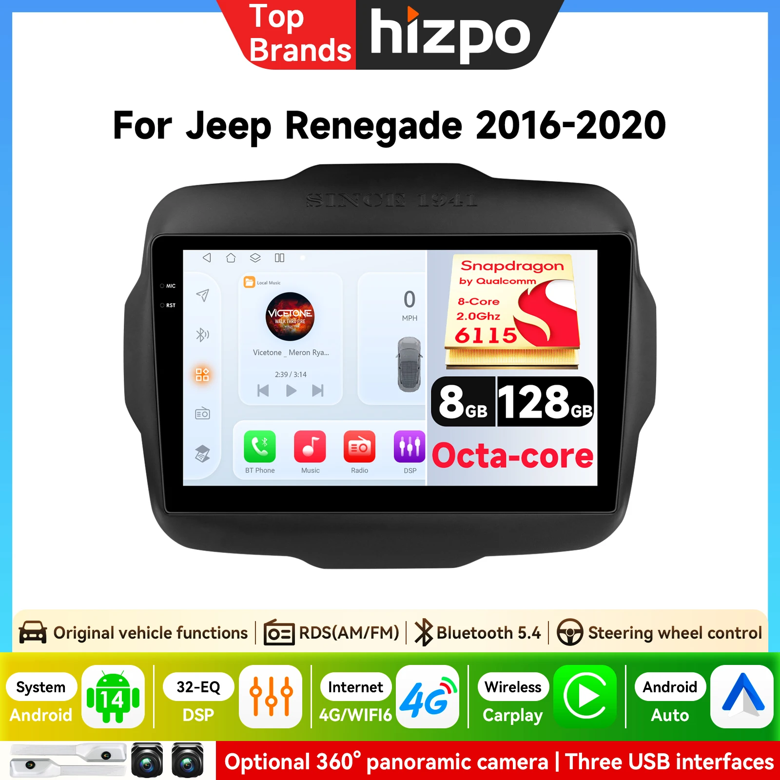 Android für Jeep Renegade 2016 - 2020 6115 QLED-Bildschirm Android Autoradio Multimedia-Videoplayer GPS AI-Sprachsteuerung CarPlay 4G Stereo
