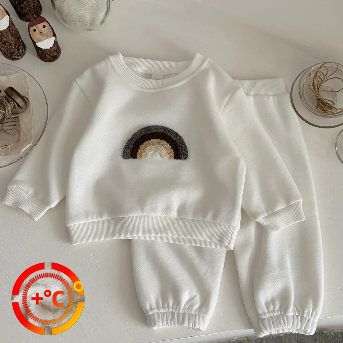 

2Pcs/set Winter New Plush Baby Clothes Tracksuit Infant Outfits Rainbow Towel Embroidery Top Long Pants Newborn Set Toddler Suit