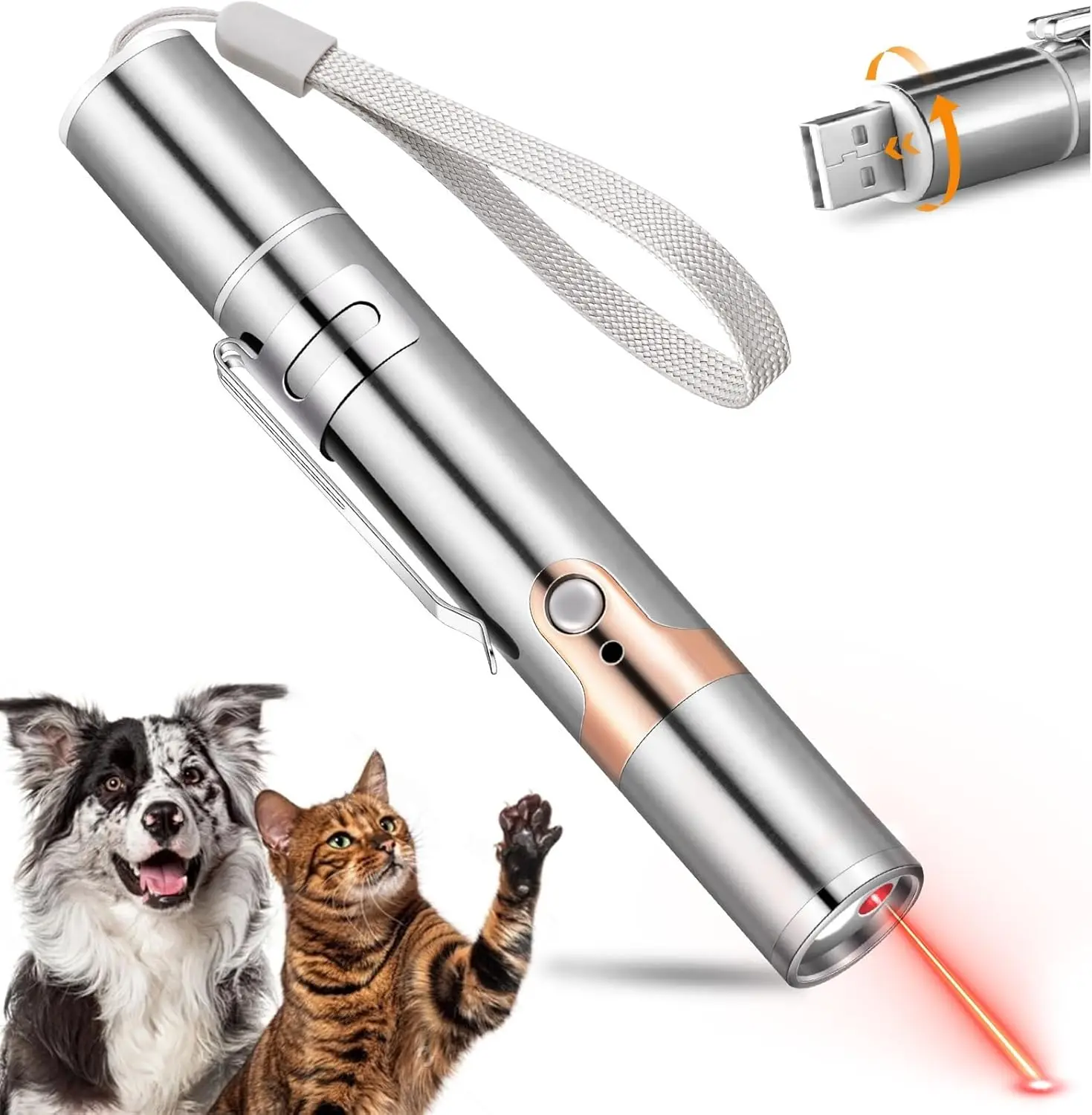 

USB Rechargeable Cat Toy with 3 Light Colors, Interactive Pet Chase Toy for Indoor Fun and Training Exercise