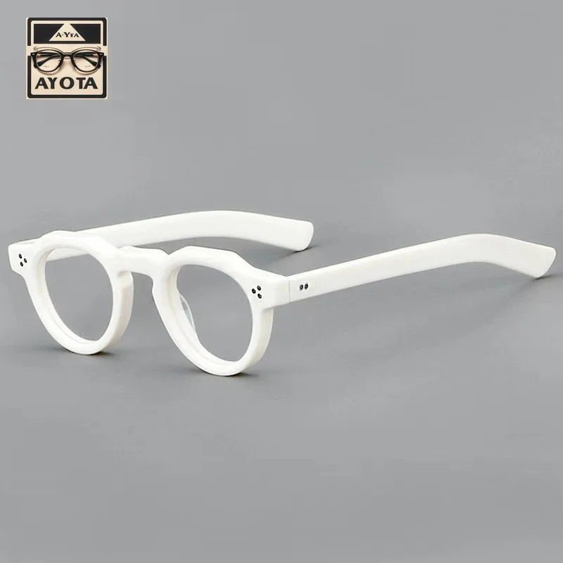 Japanese Vintage Glasses Frame Women's High Quality Hand-made Round Acetate White Optical Reading Prescription Eyewear for Men