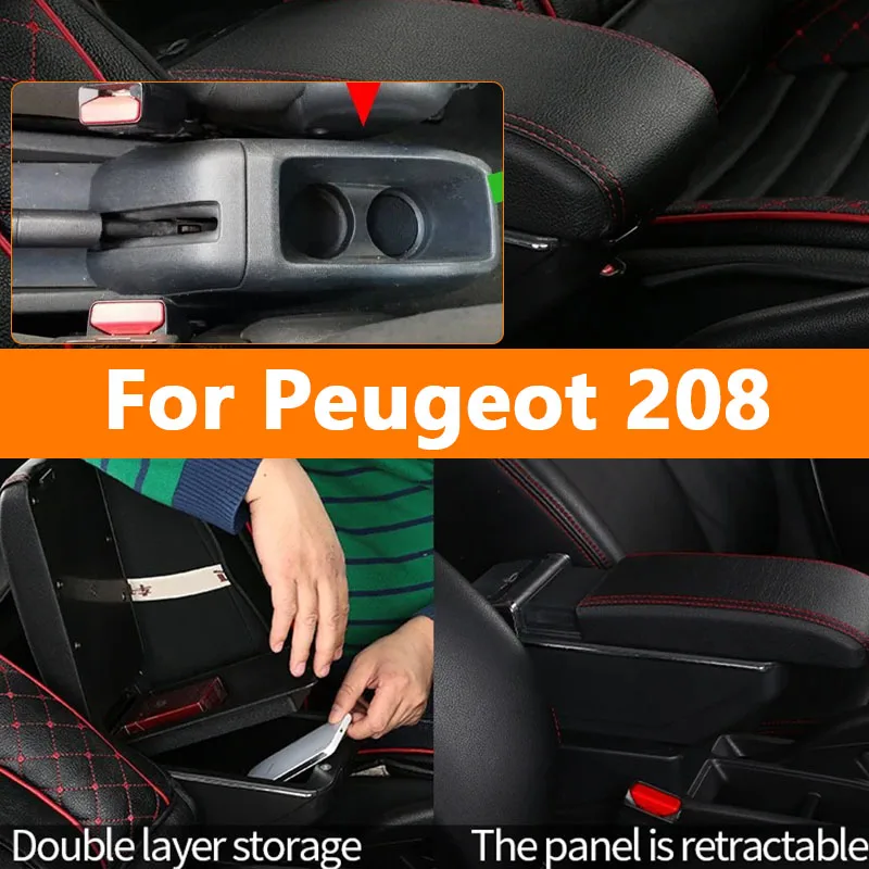 

For Peugeot 208 Armrest Box Storage box Car accessories Retrofit parts Interior details Auto Holder Ashtray 2012-2018