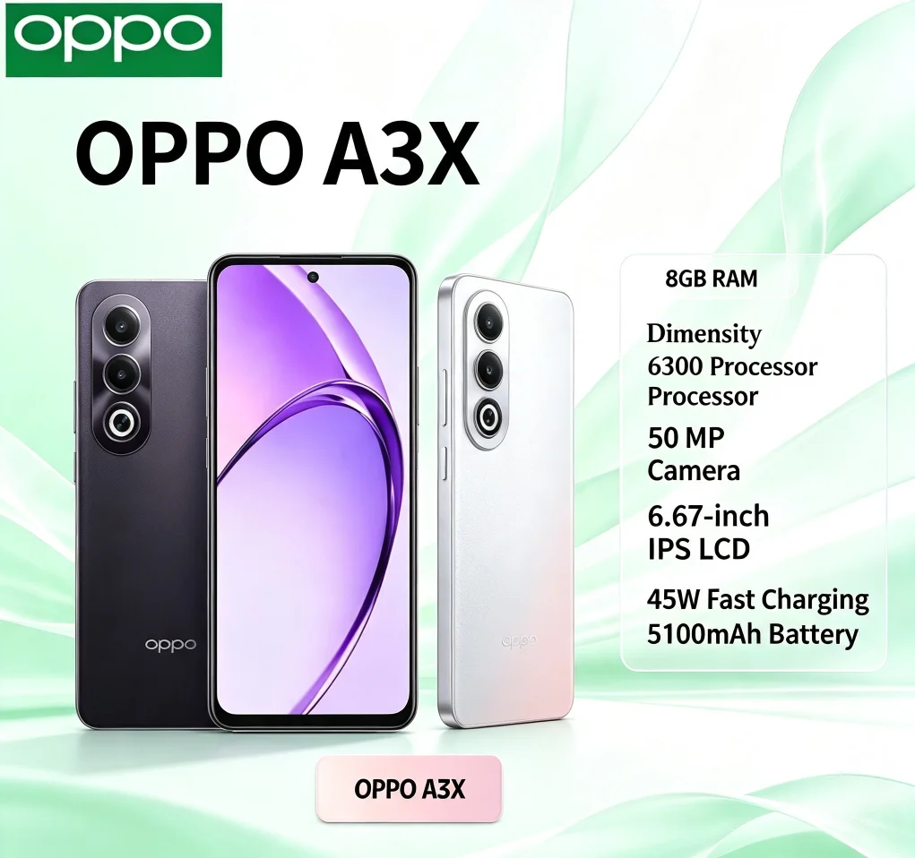 2026New Vivo phones OPPO A3X Smartphone 8GB RAM 256GB ROM Mediatek Helio P35 Octa-Core 6.5' HD+ Display Dual 13MP + 2MP Camera