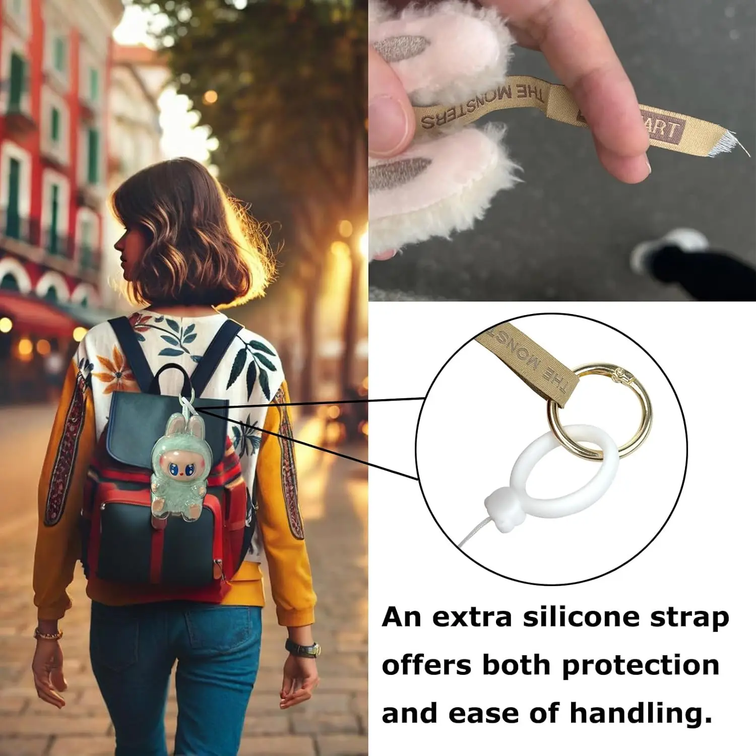 LABUBU Monsters with seat protector, display box hard shell accessory cover with silicone strap, puppet protector