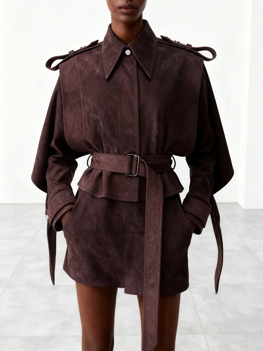 VGH giacche corte larghe stile americano per donna bavero manica lunga cintura impiombata giacca chic autunnale stile moda femminile