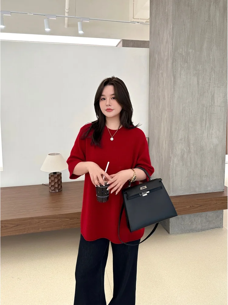 

Женский шерстяной свитер большого размера с круглым вырезом, летняя модная одежда премиум-класса