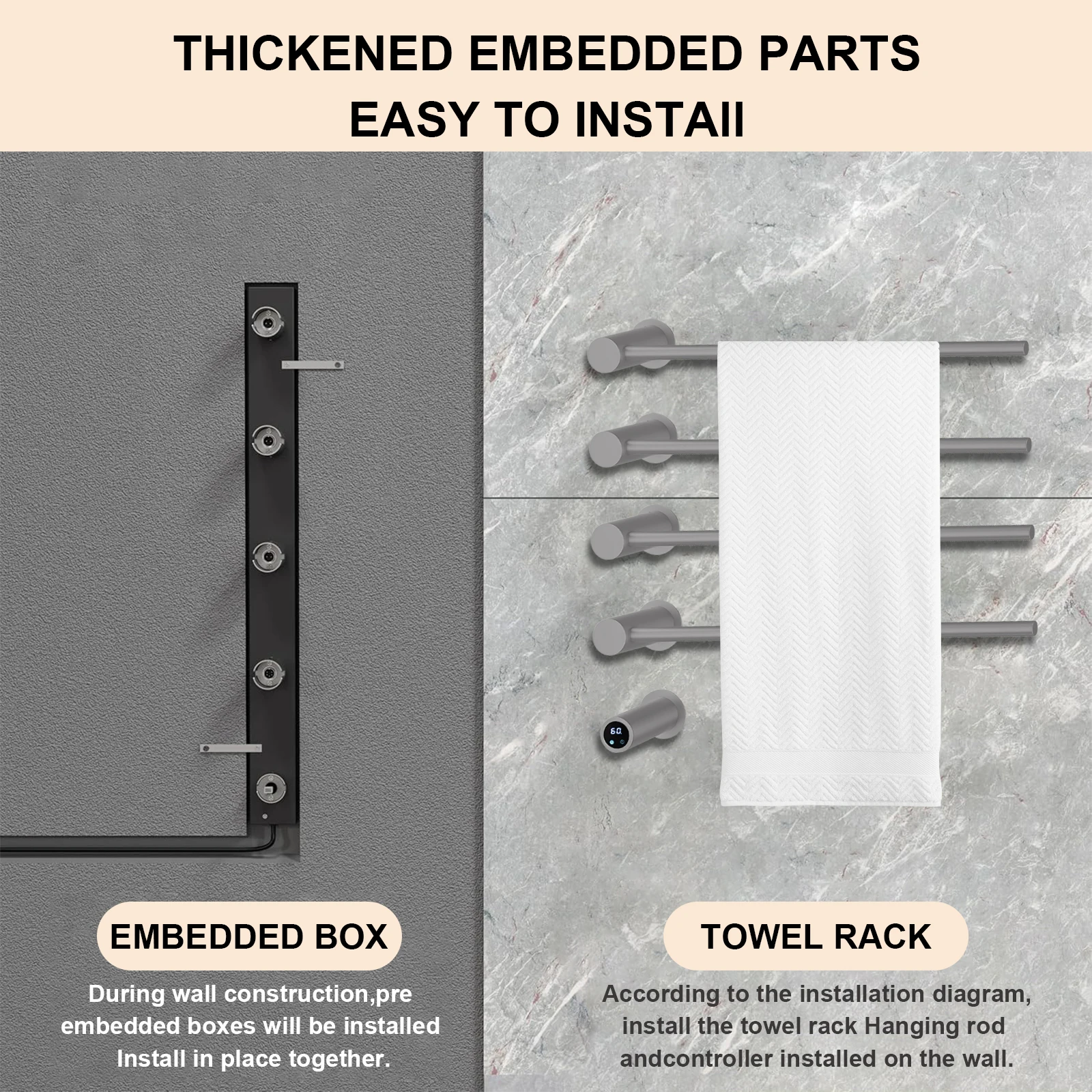 Полотенцесушитель, 4-барный полотенцесушитель из нержавеющей стали, светодиодный дисплей, электрический полотенцесушитель, полотенцесушитель для ванной комнаты с таймером