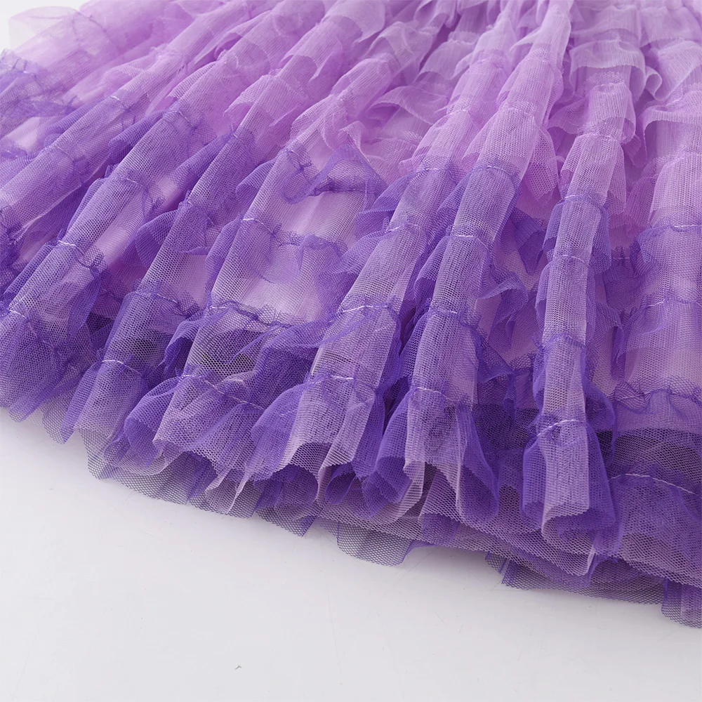 VIKITA Girl Flare Sleeve Dresses Kids Unicorn Princess Dress Girls Purple Mesh Tulle Birthday Party Performance Layered Dress