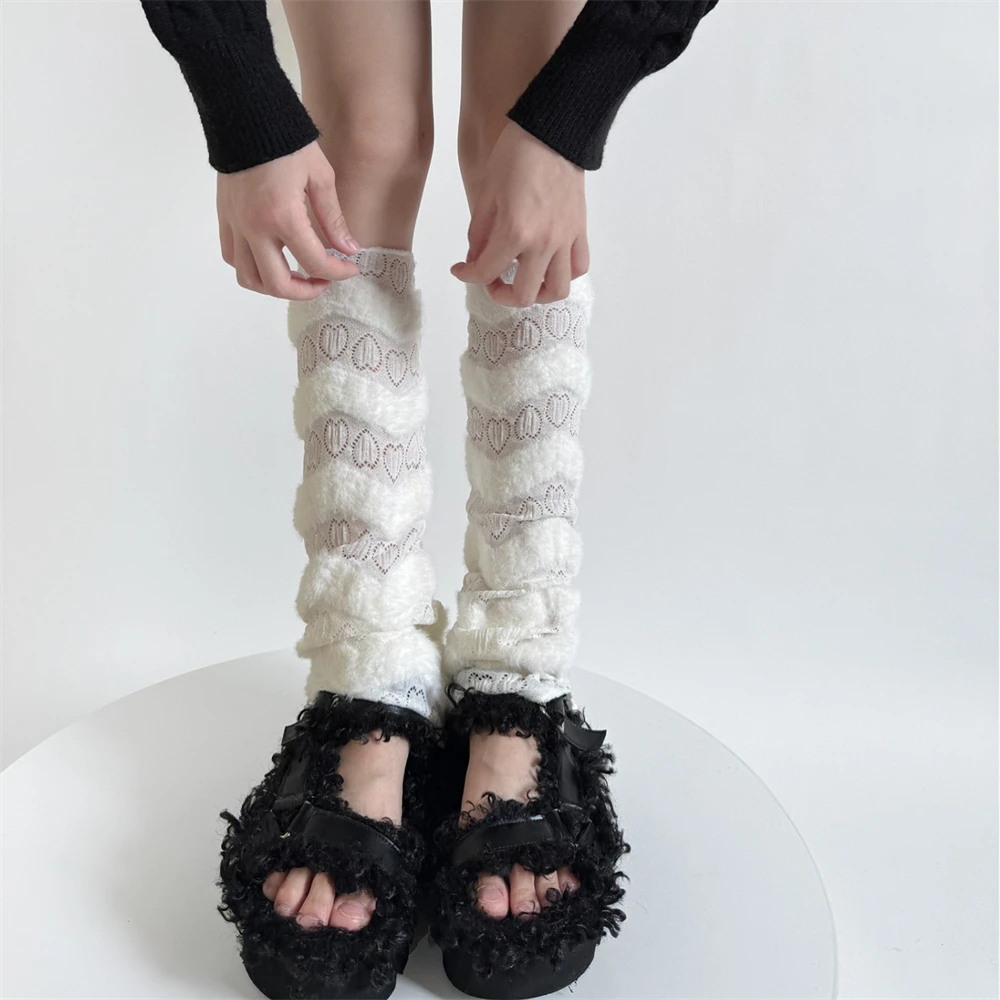 Autumn Hollow Leggings Personality Heart Wave Mesh Pile Socks Women's Japanese Korean JK Lolita Boots Covers Sweet Leg Warmers