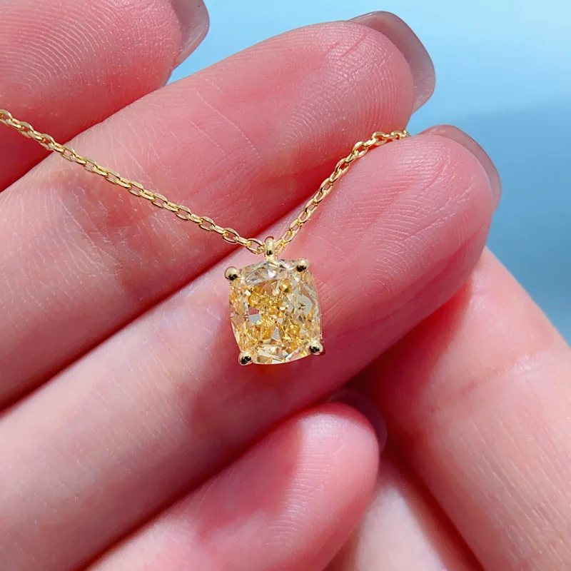 

Luxury 100% Real 18k Gold Women's Diamond Pendant Necklace Yellow Diamond Moissanite Necklace Smart Clavicle Chain