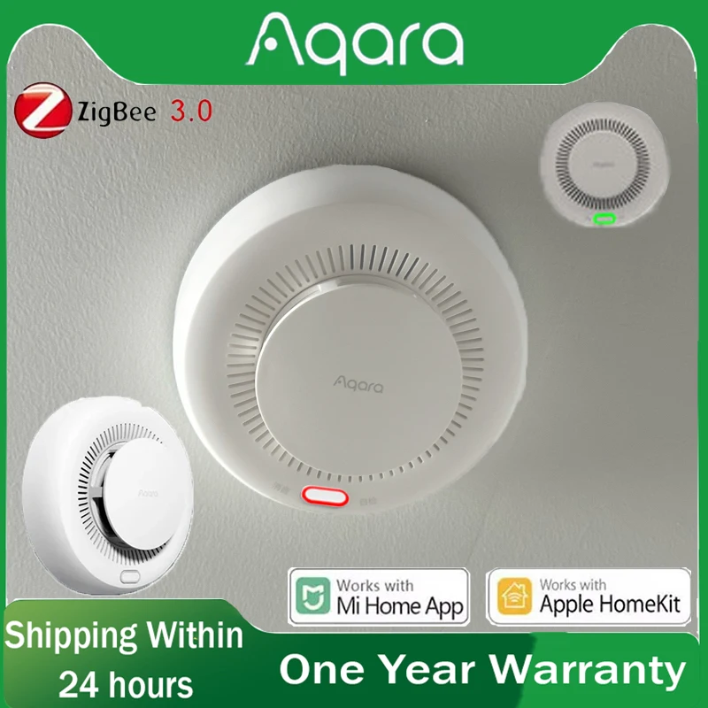 

Aqara детектор дыма датчик Zigbee 3,0 умный монитор пожарной сигнализации звуковое оповещение приложение домашней безопасности работает с Xiaomi Mi home Homekit