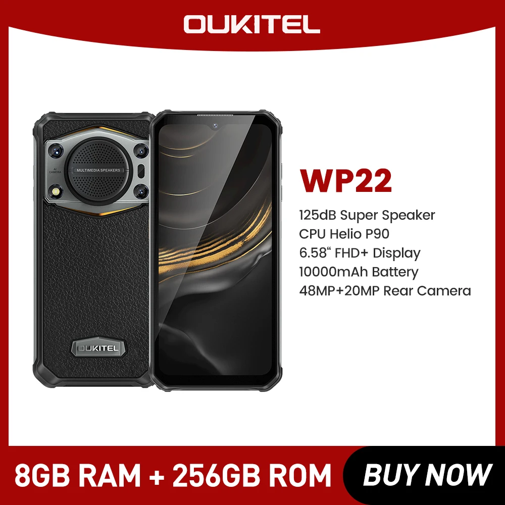 

Global Oukitel-WP22 Rugged Smartphone, 8GB + 256GB, Android 13 Mobile Phones, 6.58 "FHD + 10000mAh, 48MP, Helio P90 Cell Phone