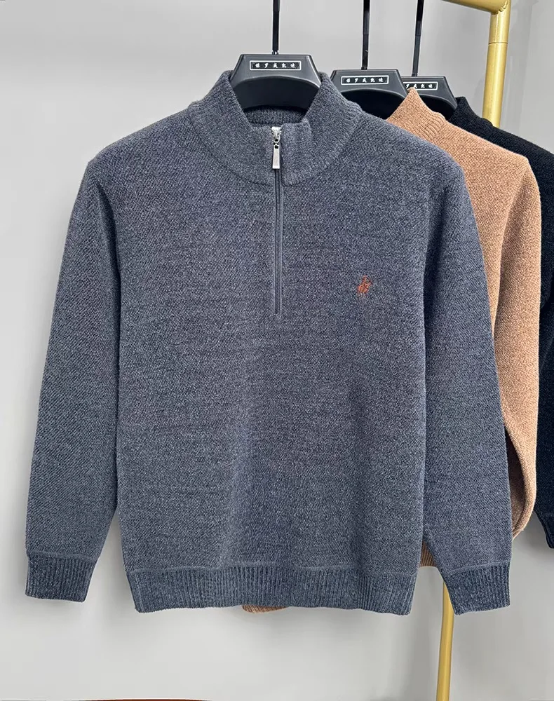 Maglione lavorato a maglia da uomo di marca di fascia alta di lusso Paul pony ricamo peluche addensare autunno inverno caldo pullover con colletto alla coreana con mezza cerniera