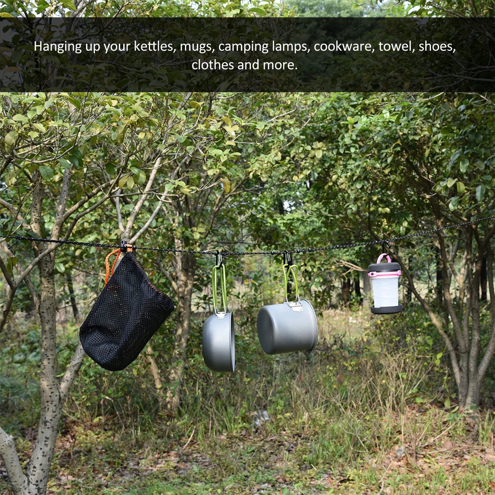 3.2 متر تجفيف حبل للتخييم في الهواء الطلق الغسيل حزام معلق التنزه نزهة السفر معدات صيد الأسماك تخزين فائدة الحبل #5