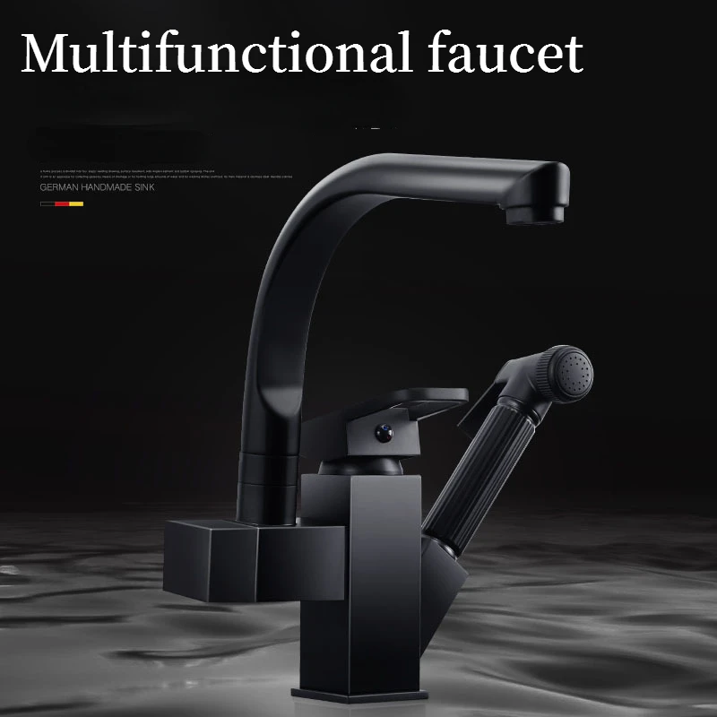 Black Kitchen Sink Faucet Chrome Pull Out Bidet Spray Hot/Cold Water Mixer Tap Rotatable Crane Stainless Steel Taps