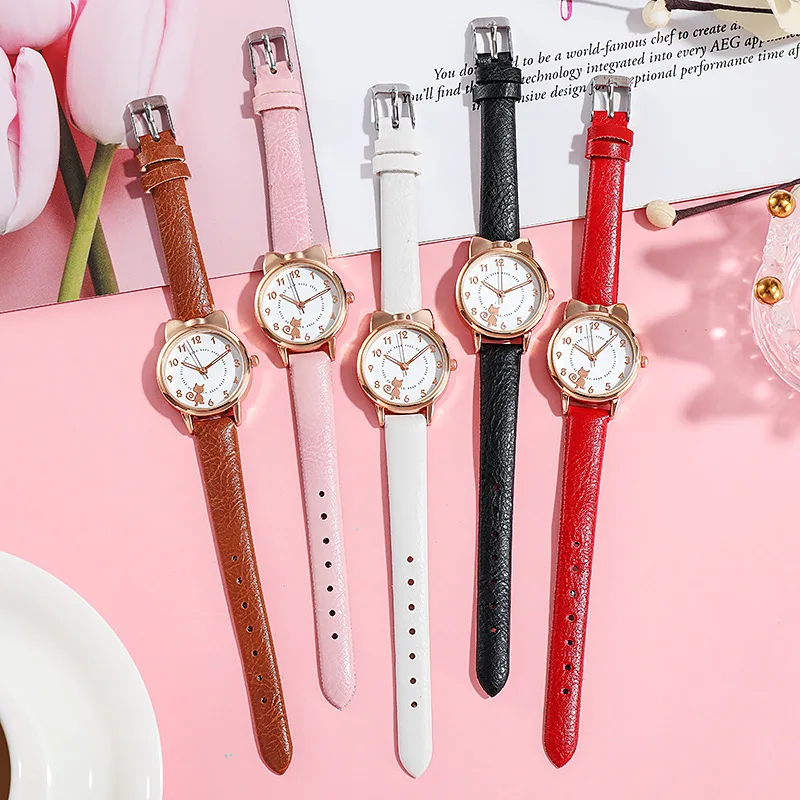 2024 Fashion Cute Digital Dial Women Watches Leather Strap Quartz Wristwatches Student Girls Clock Watch for Ladies Montre Femme