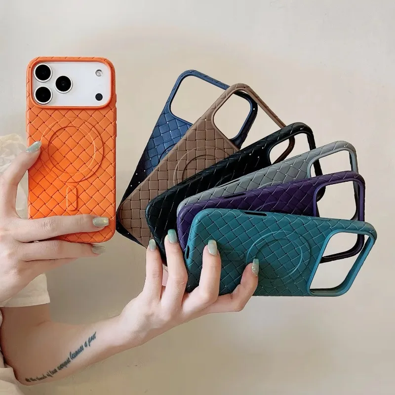 Fundas magnéticas suaves disipadoras de calor con textura tejida de TPU para IPhone 17 Pro Max 16 15 14 13 12 para cubierta trasera anticaída Magsafe