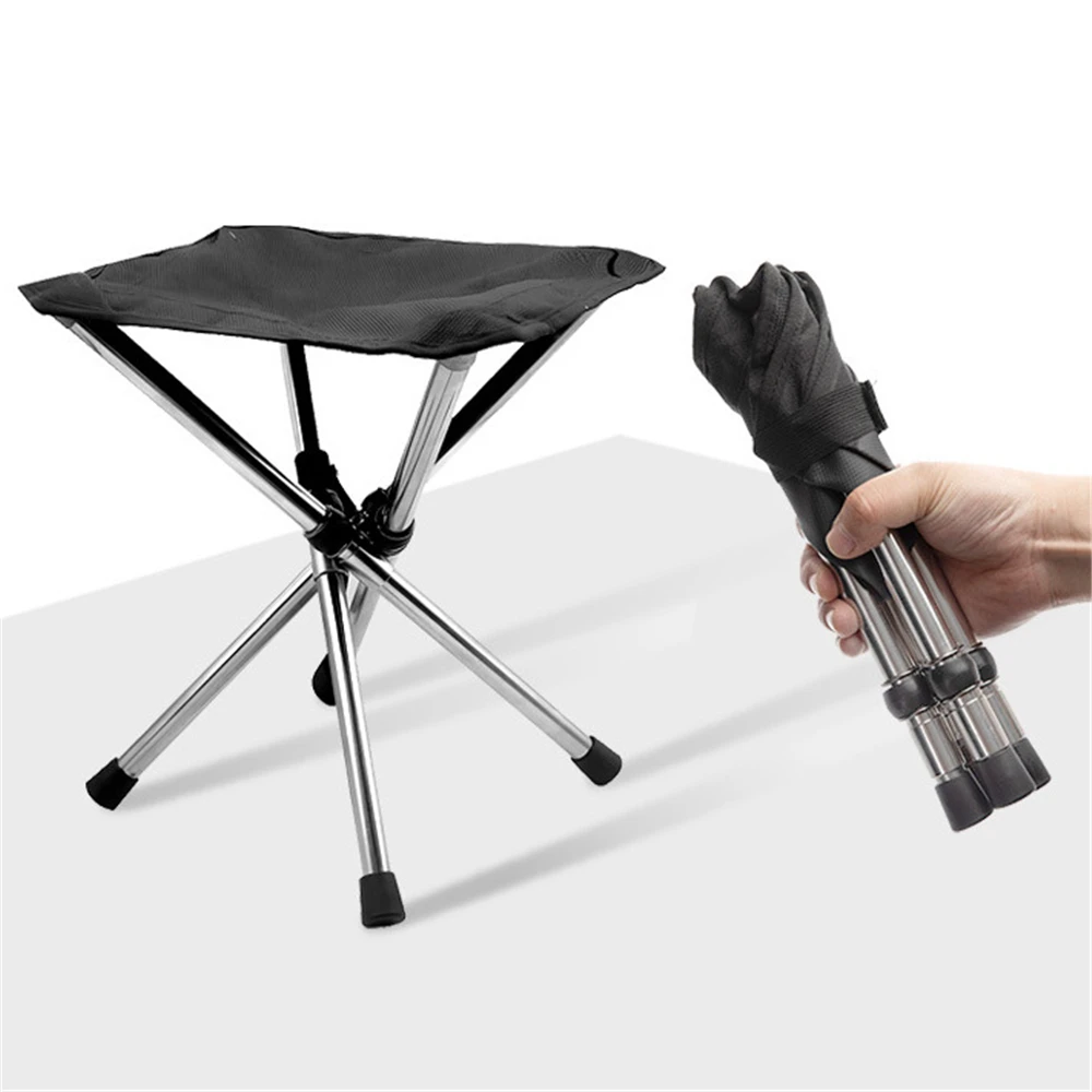 Outdoor Folding Picnic Camping Chair Stainless Steel Fishing Chair Barbecue Collapsible Seat Travel Hiking Stool Max Load 150KG