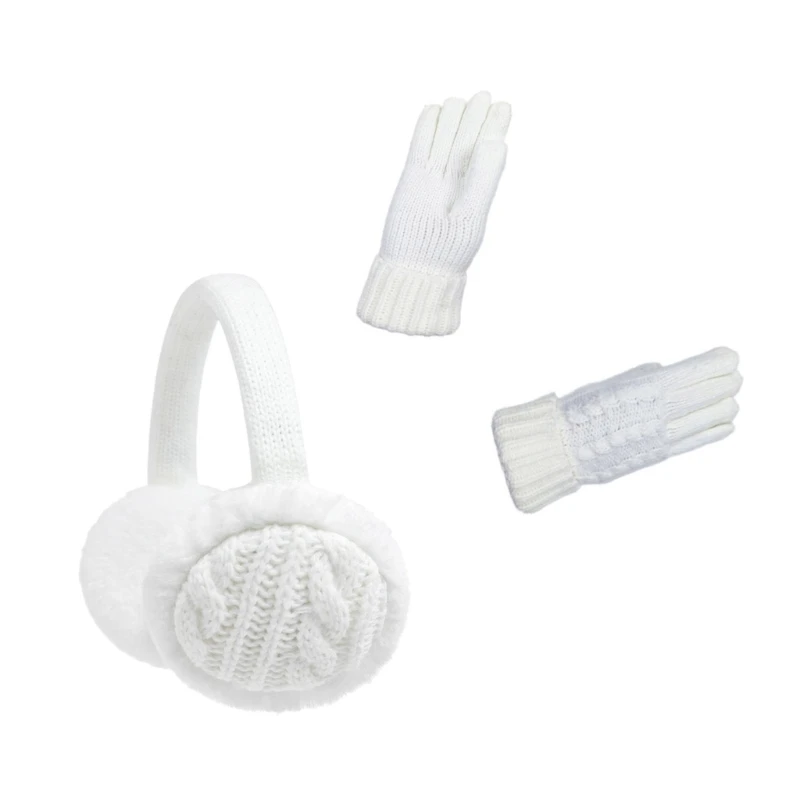 2Pcs Toddler Soft Breathable Gloves with Matching Ear Muffs Foldable Retractable