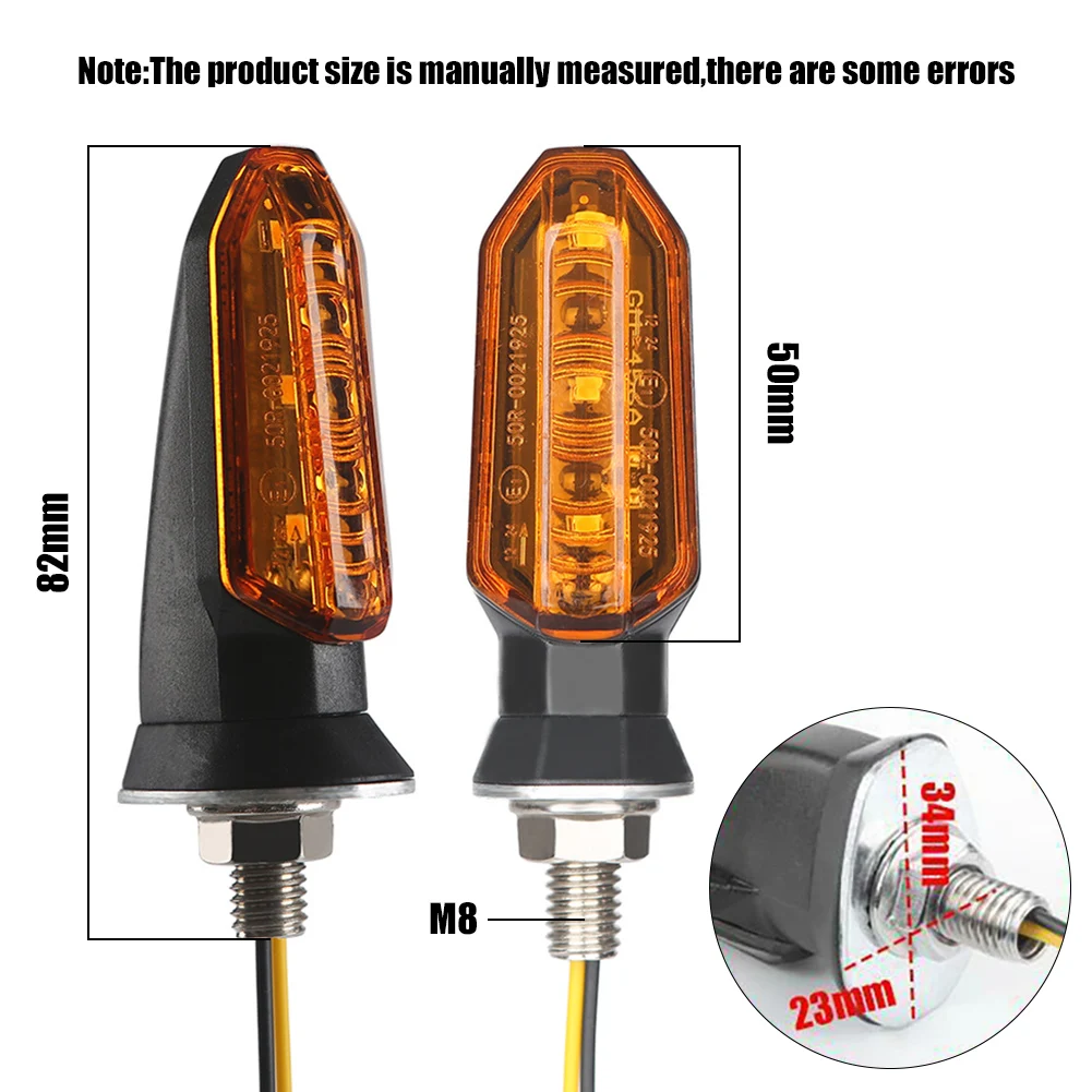 2PCS Motorcycle Turn Signal LED Headlight Amber Bullet Front Rear Flashing Light Waterproof Blinker M8 Bolt for ATV UTV Scooter