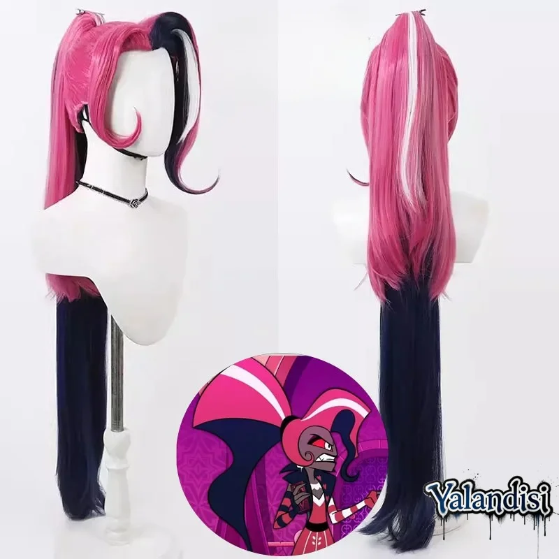 Yalandisi& Anime Hazbin Hotel Velvette Cosplay Wig Halloween Carnival Party Props Synthetic Hair Heat Resistant Fiber+Wig Cap