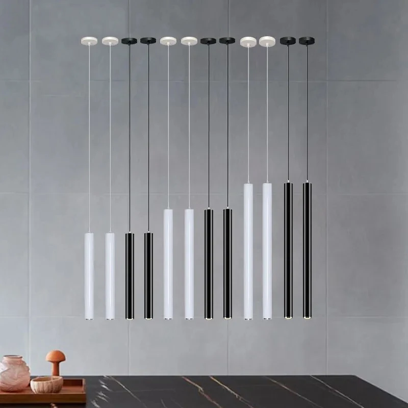 Nordic Long Tube Dimmable 7W 12W Pendant Lights Hanging Kitchen Light Length Adjustable Home Dining Room Lighting Lights