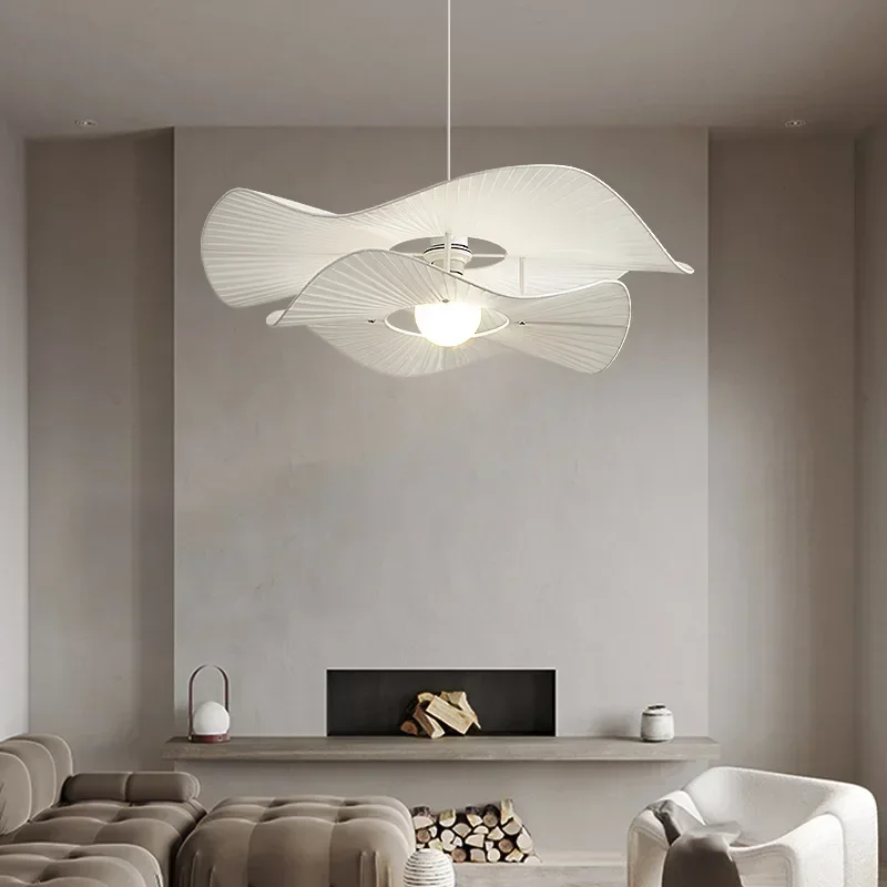 Modern Chandelier White Fabric Ceiling Lamp Wabi-sabi  Hat Pendant Lamps for  Living Room Dining Room Bedroom Hotel Home Decor image 4