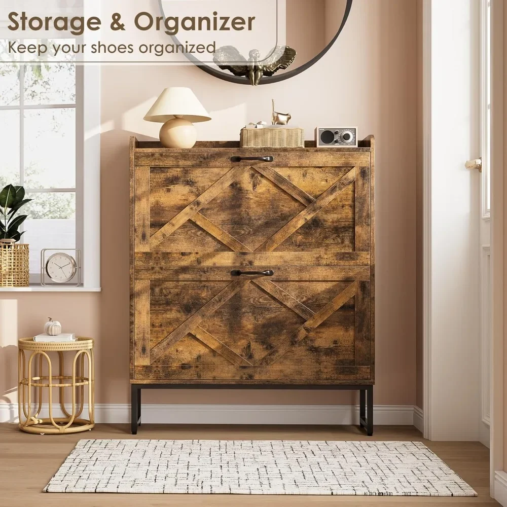 

Cabinet with 2 Flip Drawers,Freestanding Shoe Organizer with Metal Legs, Slim Shoe Storage Cabinet for Entryway , Foyer,Hallway