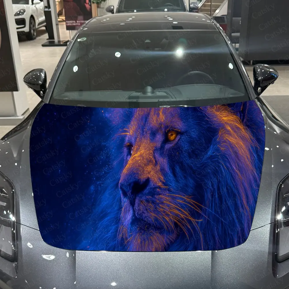 

Cool Blue Lion Car Hood Stickers - Self-Adhesive, Waterproof and Durable Vinyl Wrap, Decorate And Protect Your Car - The Gift Fo