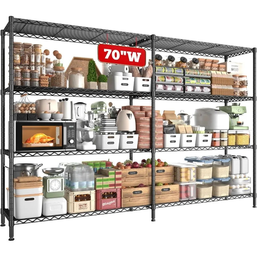 70W 금속 선반 보관 선반 4단 와이어 선반 유닛 하중 1240LBS 금속 선반 보관용 조절 가능한 선반 랙